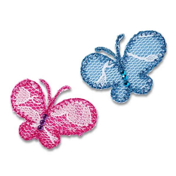 Applikation Schmetterlinge, pink/blau